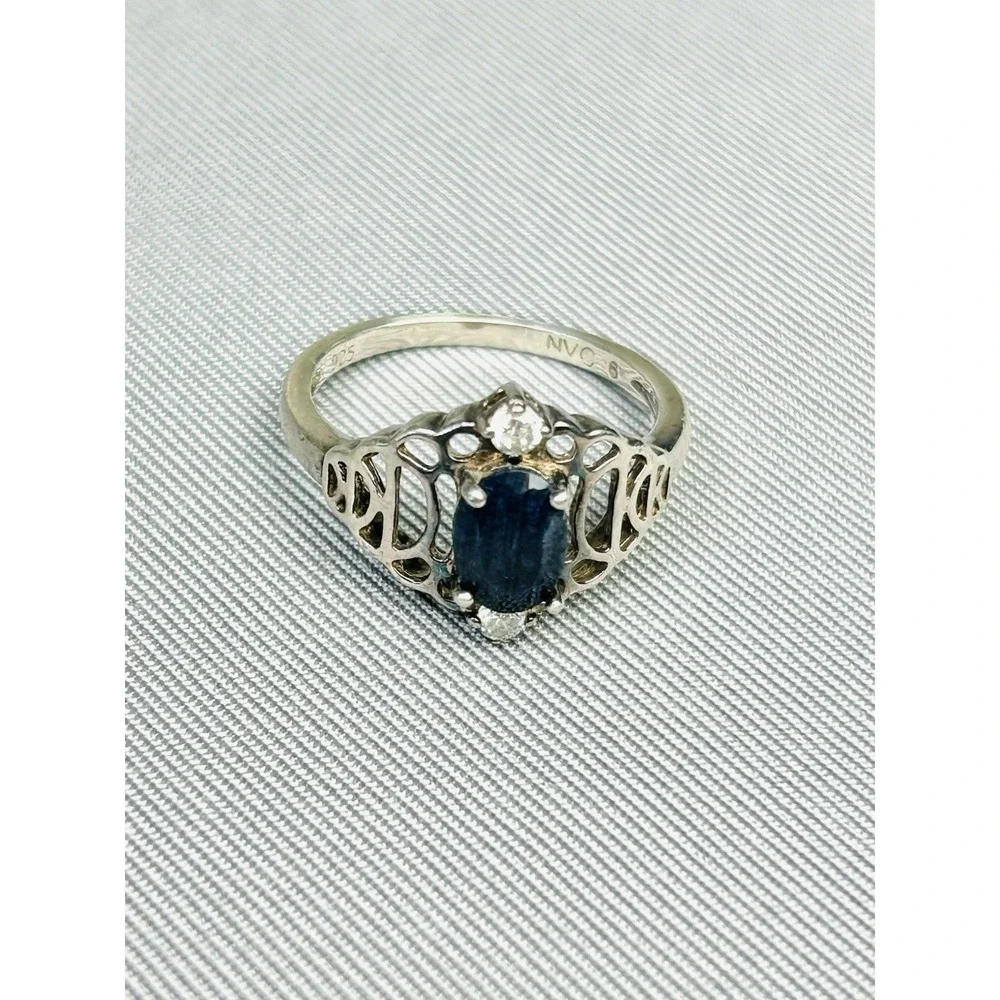 Sterling Silver Size 6 Ring With Dark Blue/Black‎ Faux Stone NVC .925